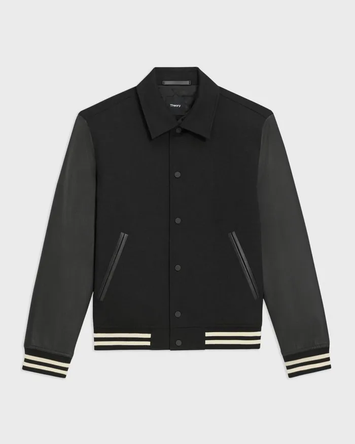 Men Outerwear Theory Varsity Jacket In Textured Gabardine Black