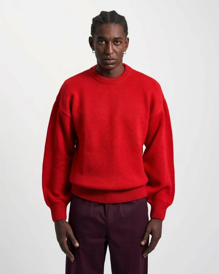 Men Oversized Merino Wool Crew Magenta Blaze Colorful Standard Knit Sweaters