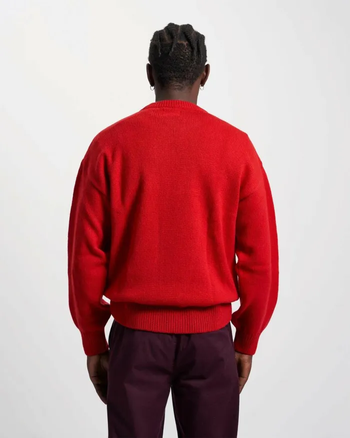 Men Oversized Merino Wool Crew Magenta Blaze Colorful Standard Knit Sweaters