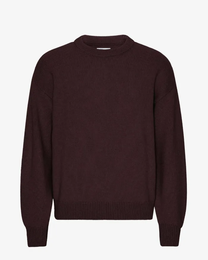 Men Oversized Merino Wool Crew Oxblood Red Colorful Standard Knit Sweaters