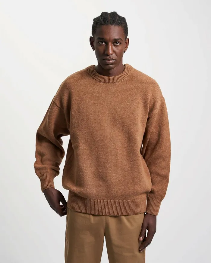 Men Oversized Merino Wool Crew Oxblood Red Colorful Standard Knit Sweaters