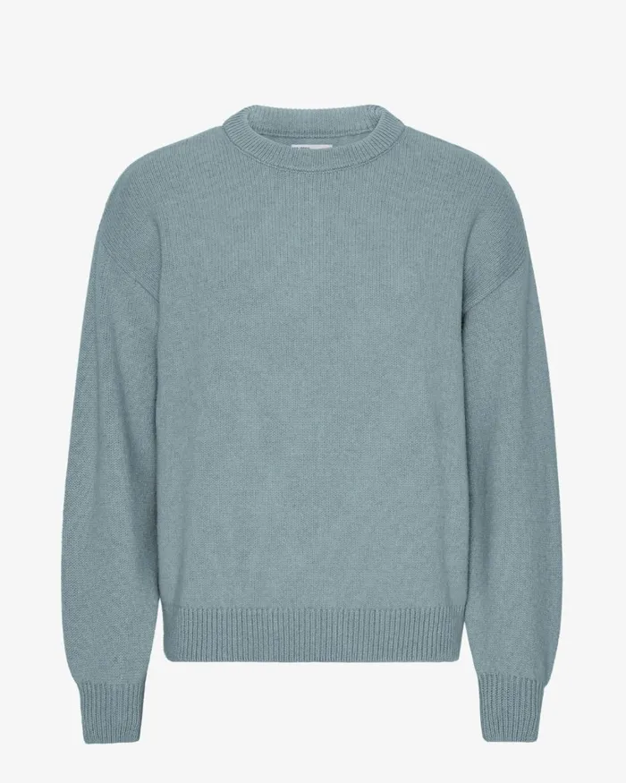Men Oversized Merino Wool Crew Stone Blue Colorful Standard Knit Sweaters