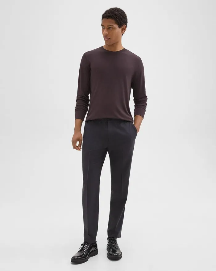 Men Pants Theory Larin Drawstring Pant In Stretch Flannel Dark Navy