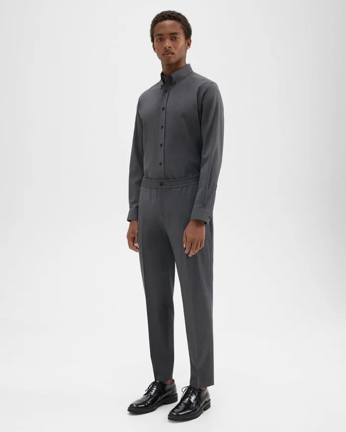 Men Pants Theory Larin Drawstring Pant In Stretch Wool Medium Charcoal