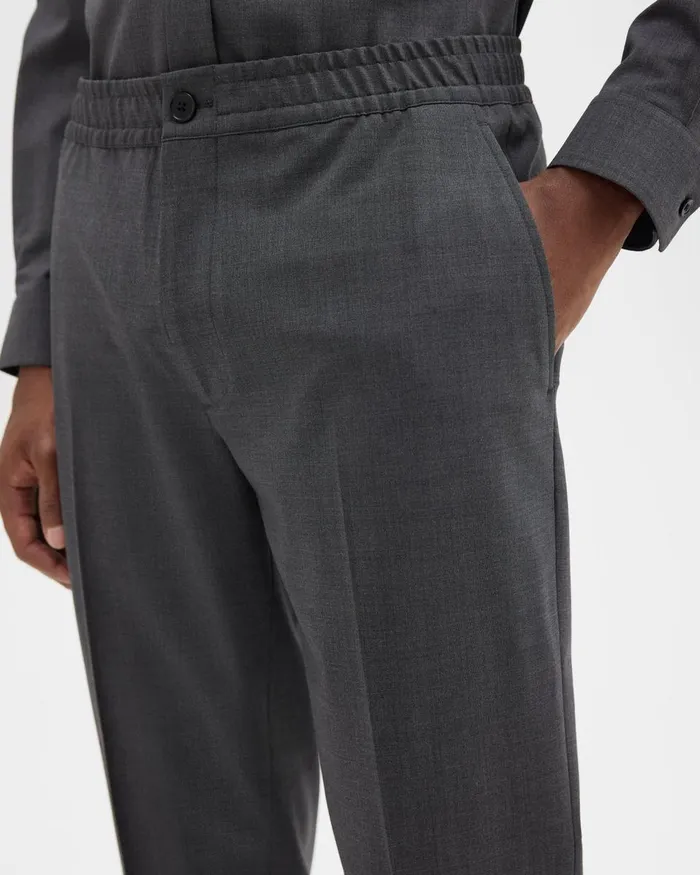 Men Pants Theory Larin Drawstring Pant In Stretch Wool Medium Charcoal
