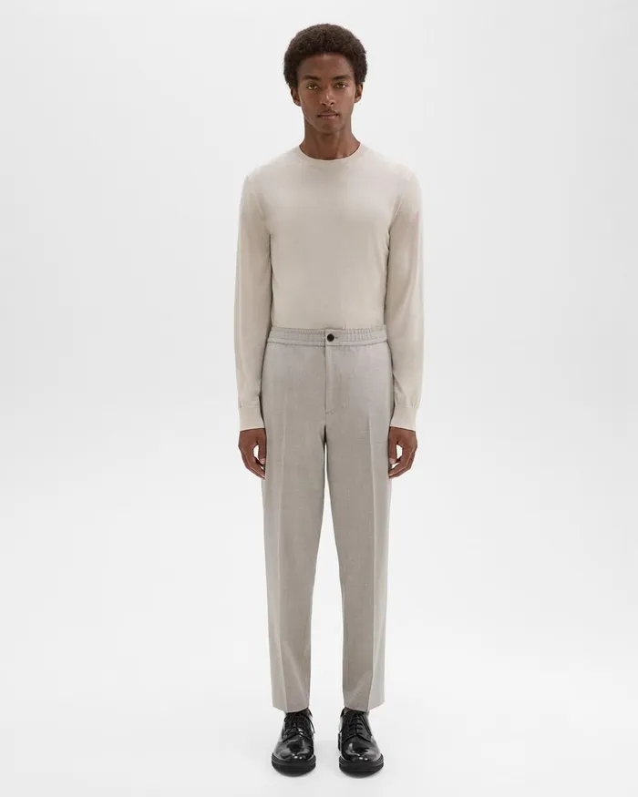 Men Pants Theory Larin Drawstring Pant In Stretch Wool Sand Melange