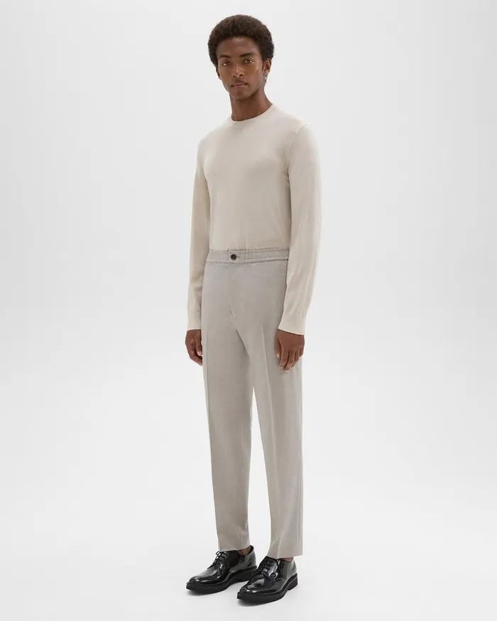 Men Pants Theory Larin Drawstring Pant In Stretch Wool Sand Melange