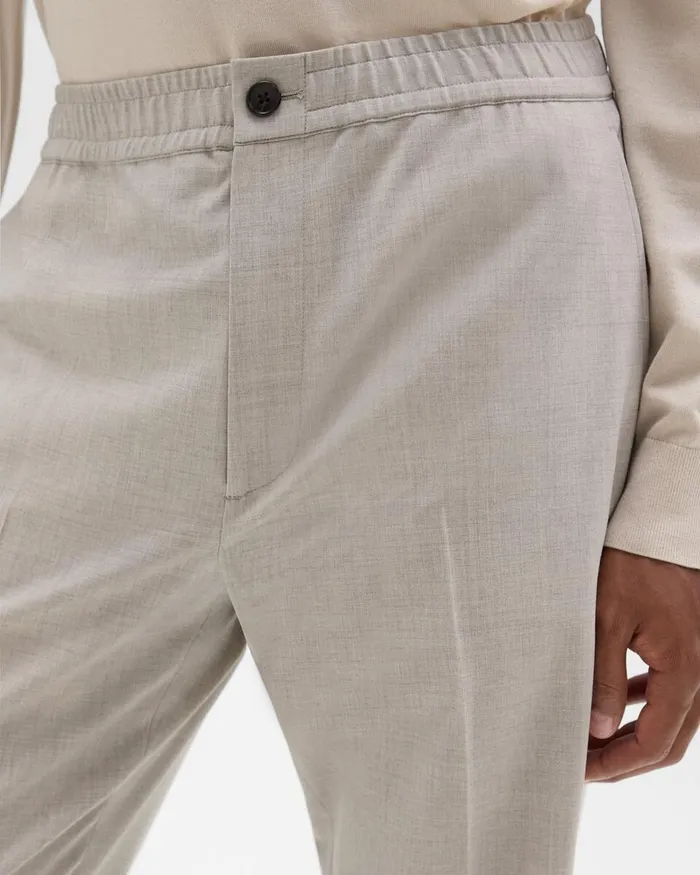 Men Pants Theory Larin Drawstring Pant In Stretch Wool Sand Melange