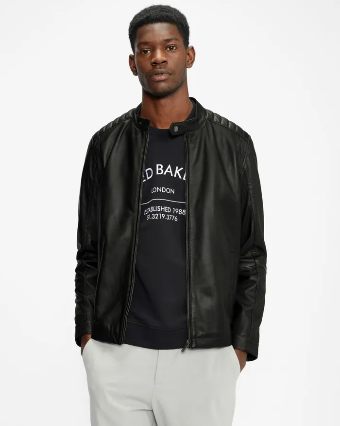 Men PAYPA 8211 Leather Jacket Black Ted Baker Coats and Jackets