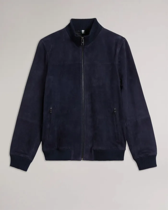 Men PEVERIL 8211 Suede Funnel Neck Bomber Jacket Navy Ted Baker Coats and Jackets