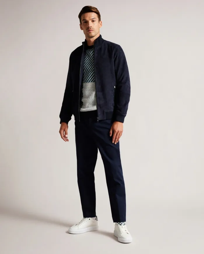 Men PEVERIL 8211 Suede Funnel Neck Bomber Jacket Navy Ted Baker Coats and Jackets Men PEVERIL 8211 Suede Funnel Neck Bomber Jacket Navy Ted Baker Coats and Jackets
