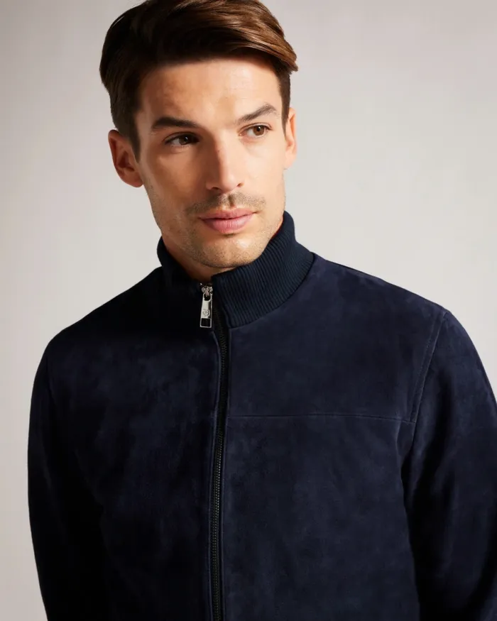 Men PEVERIL 8211 Suede Funnel Neck Bomber Jacket Navy Ted Baker Coats and Jackets Men PEVERIL 8211 Suede Funnel Neck Bomber Jacket Navy Ted Baker Coats and Jackets