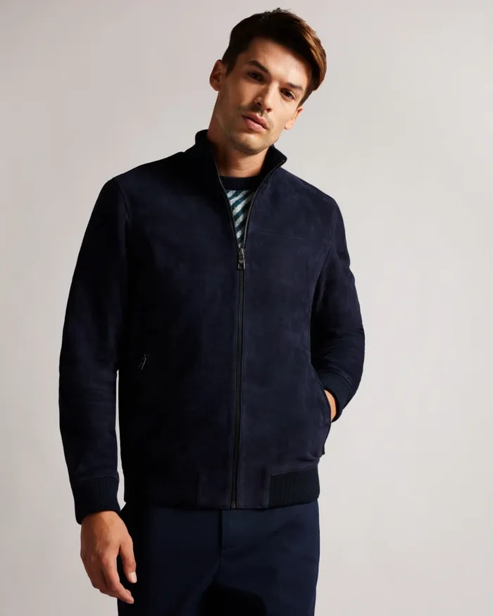 Men PEVERIL 8211 Suede Funnel Neck Bomber Jacket Navy Ted Baker Coats and Jackets Men PEVERIL 8211 Suede Funnel Neck Bomber Jacket Navy Ted Baker Coats and Jackets