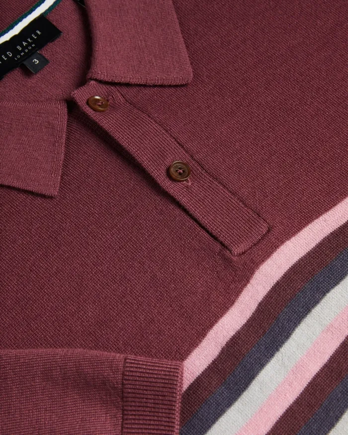 Men PITAL 8211 Striped Wool Polo Shirt Maroon Ted Baker Polo Shirts