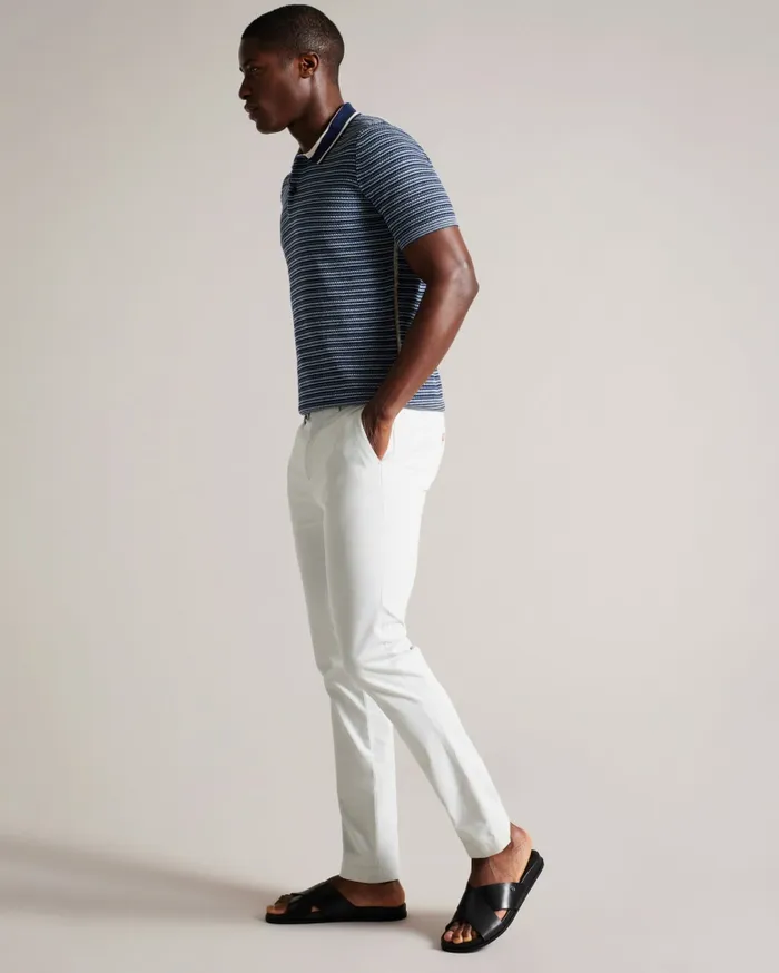 Men RADWINT 8211 Short Sleeve Textured Striped Polo Shirt Dark Blue Ted Baker Jumpers and Knitwear