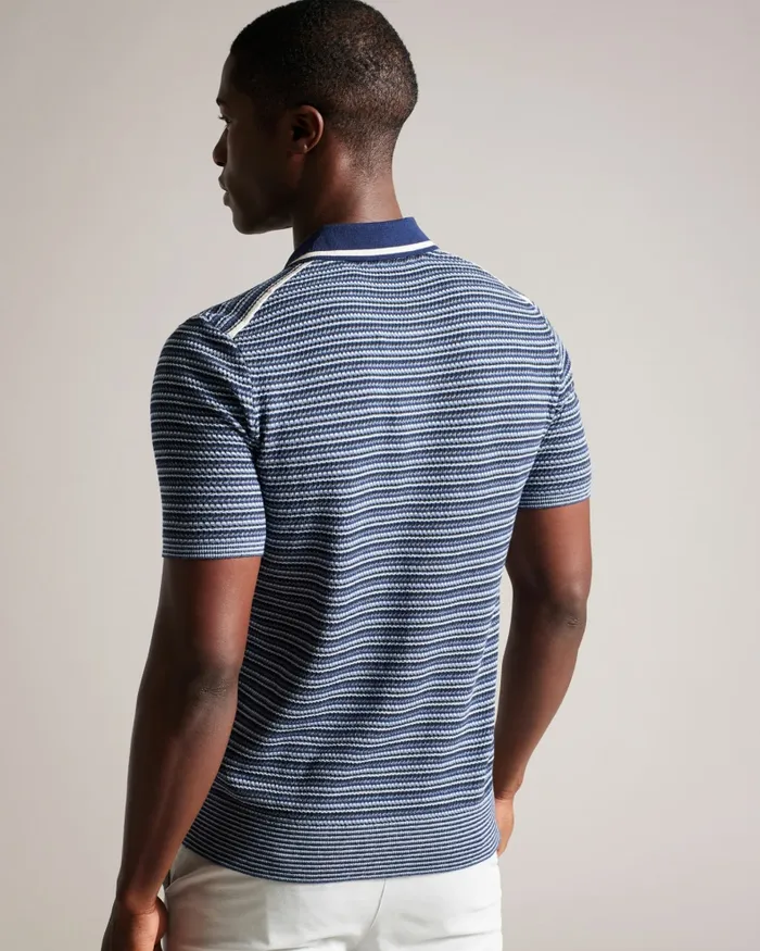 Men RADWINT 8211 Short Sleeve Textured Striped Polo Shirt Dark Blue Ted Baker Jumpers and Knitwear