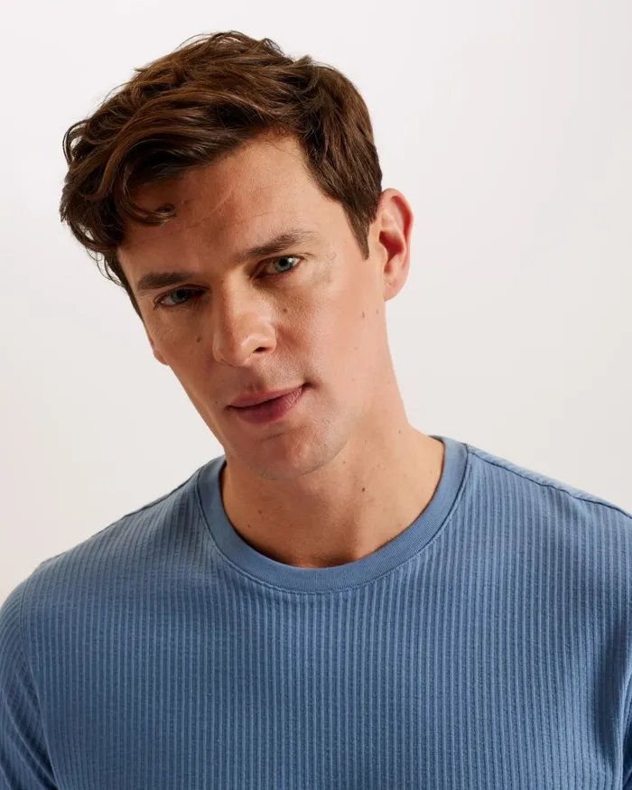 Men RAKES 8211 Textured Regular Fit TShirt Blue Ted Baker Tops