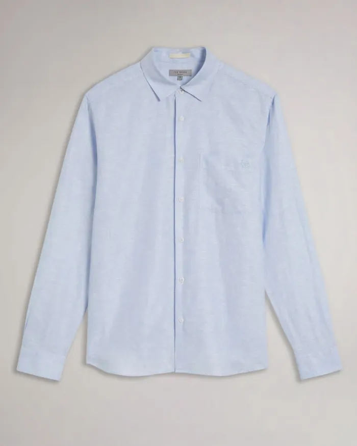 Men REMARK 8211 Long Sleeve Linen Shirt Light Blue Ted Baker Shirts