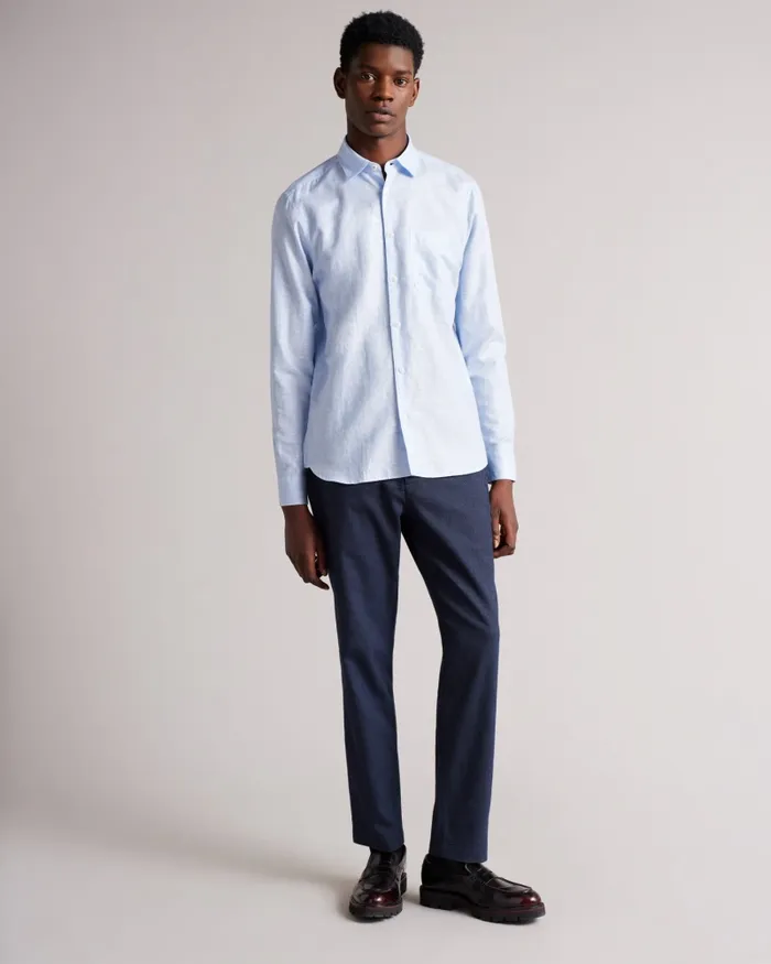 Men REMARK 8211 Long Sleeve Linen Shirt Light Blue Ted Baker Shirts