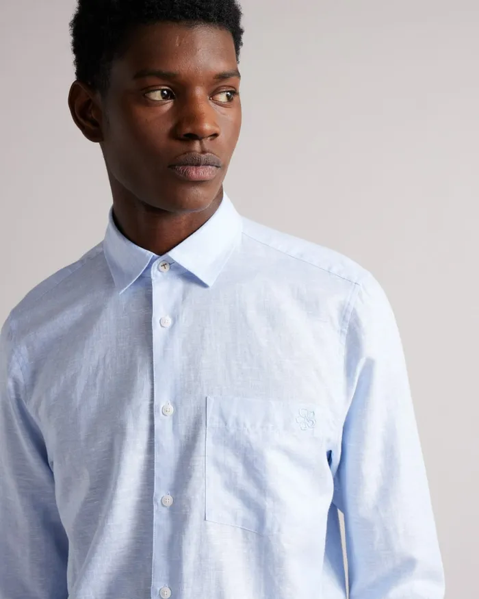 Men REMARK 8211 Long Sleeve Linen Shirt Light Blue Ted Baker Shirts