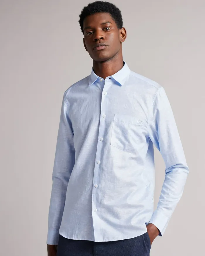 Men REMARK 8211 Long Sleeve Linen Shirt Light Blue Ted Baker Shirts