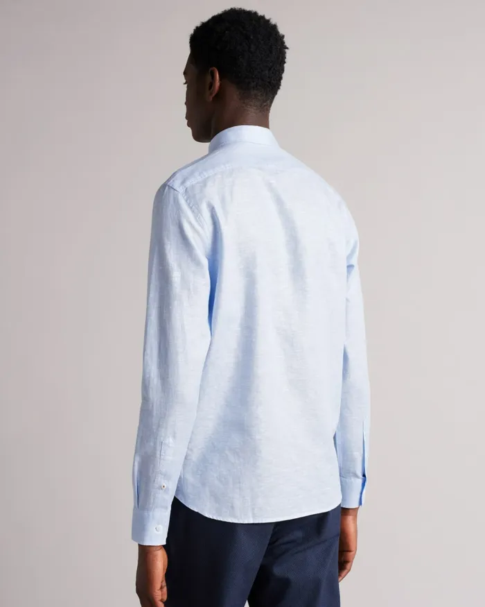 Men REMARK 8211 Long Sleeve Linen Shirt Light Blue Ted Baker Shirts
