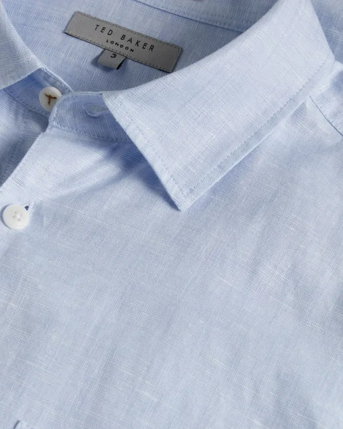 Men REMARK 8211 Long Sleeve Linen Shirt Light Blue Ted Baker Shirts