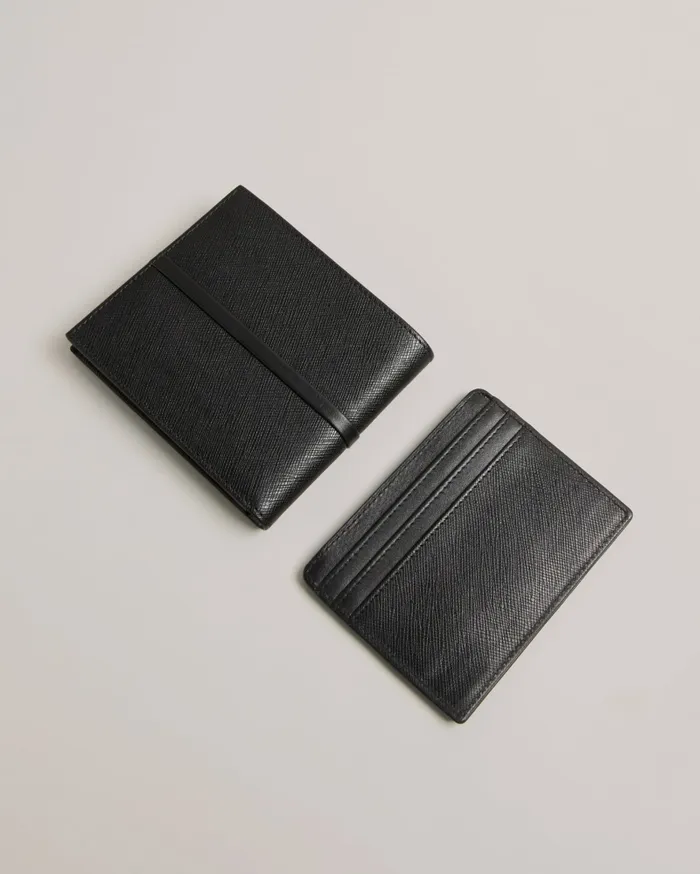Men SAUNDER 8211 Saffiano Wallet And Card Holder Set Black Ted Baker Wallets and Cardholders