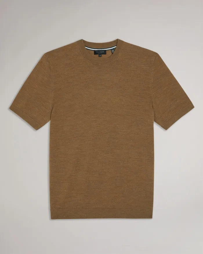 Men SENTI 8211 Short Sleeve Knitted TShirt Dark Tan Ted Baker Jumpers and Knitwear