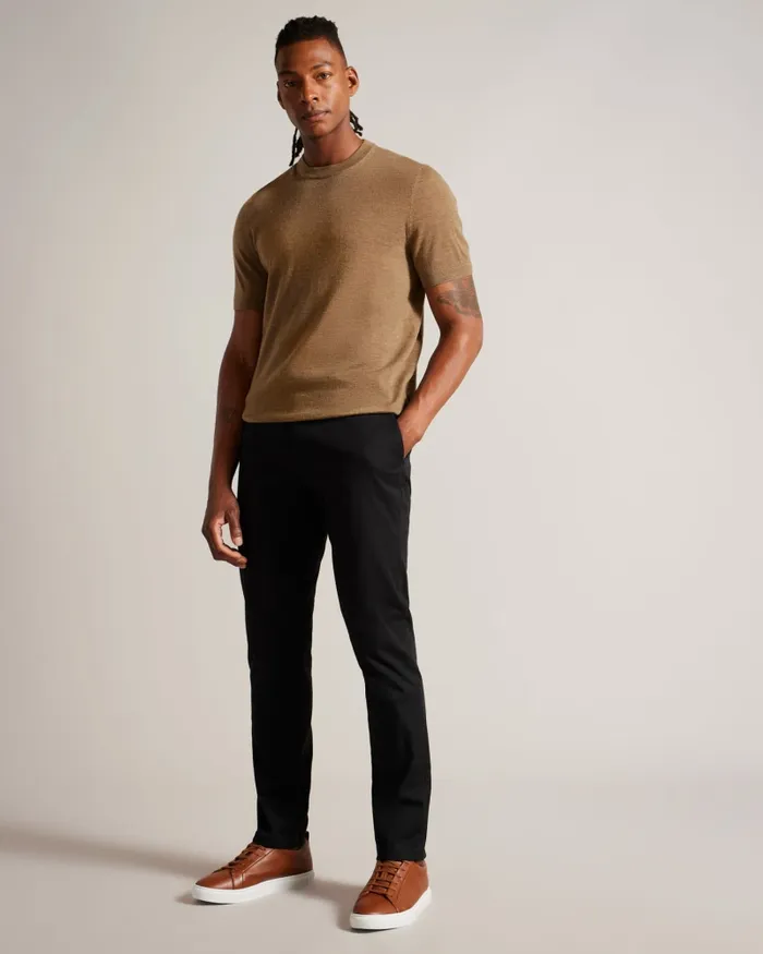 Men SENTI 8211 Short Sleeve Knitted TShirt Dark Tan Ted Baker Jumpers and Knitwear