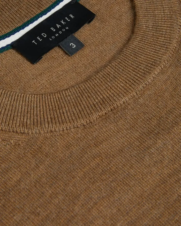 Men SENTI 8211 Short Sleeve Knitted TShirt Dark Tan Ted Baker Jumpers and Knitwear