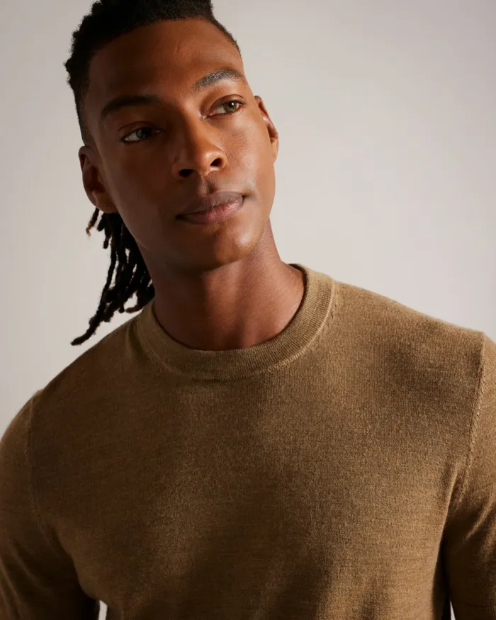Men SENTI 8211 Short Sleeve Knitted TShirt Dark Tan Ted Baker Jumpers and Knitwear