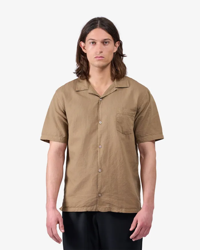 Men Shirts Colorfulstandard Linen Short Sleeved Shirt 8211 Petrol Blue