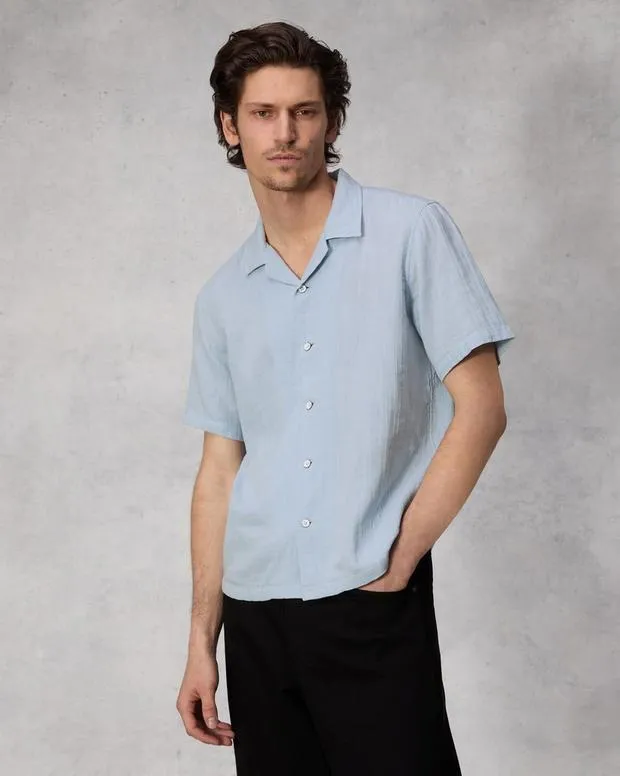 Men Shirts Rag and Bone Avery Resort Gauze Shirt Dusty Blue
