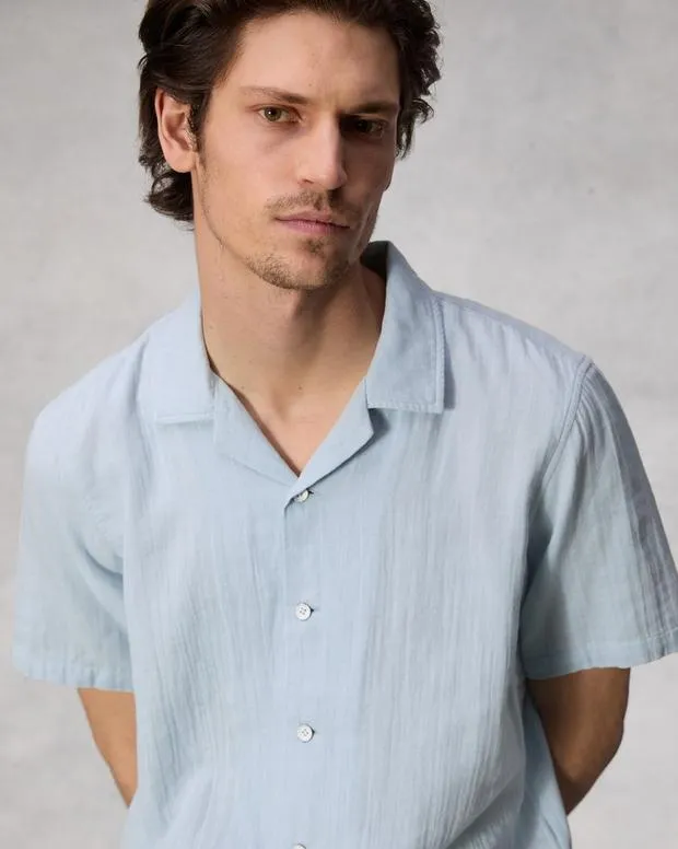 Men Shirts Rag and Bone Avery Resort Gauze Shirt Dusty Blue