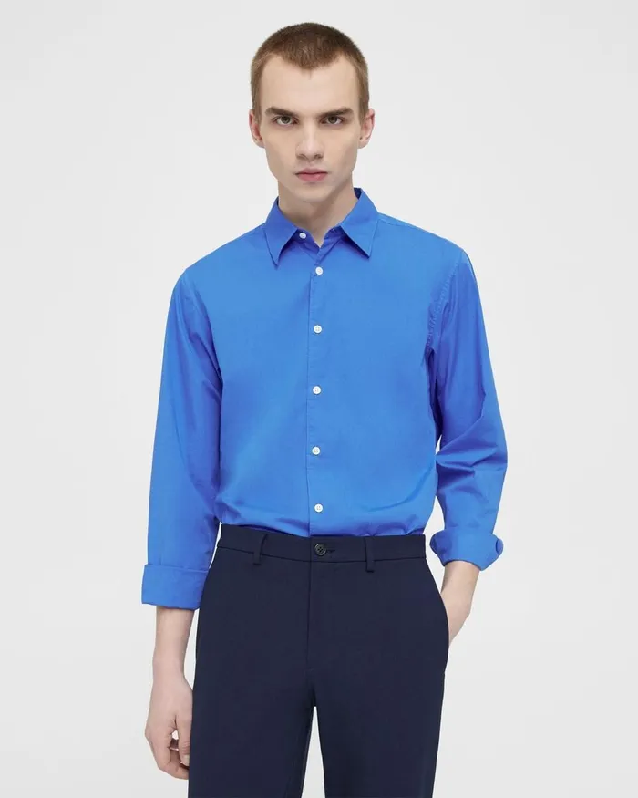 Men Shirts Theory Irving Shirt In Cotton Palace Blue