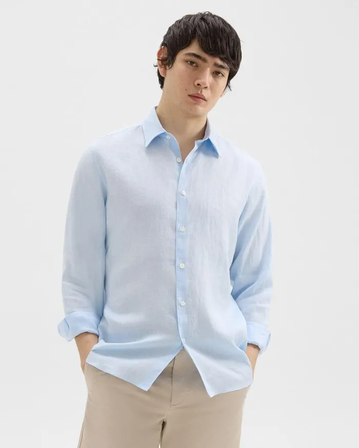 Men Shirts Theory Irving Shirt In Relaxed Linen Skylight