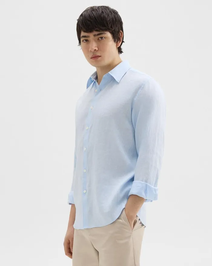 Men Shirts Theory Irving Shirt In Relaxed Linen Skylight