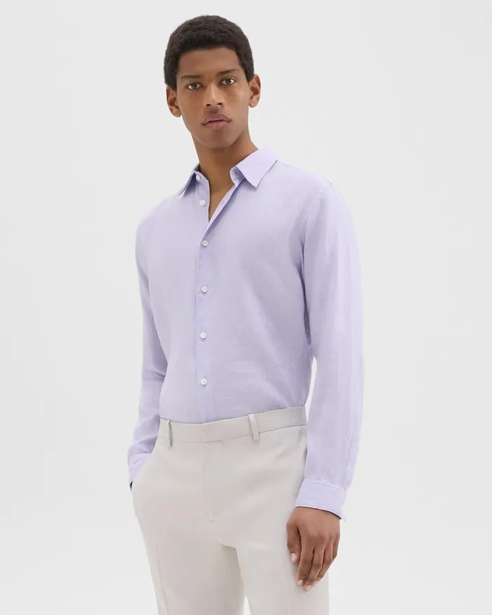 Men Shirts Theory Irving Shirt In Relaxed Linen Soft Iris