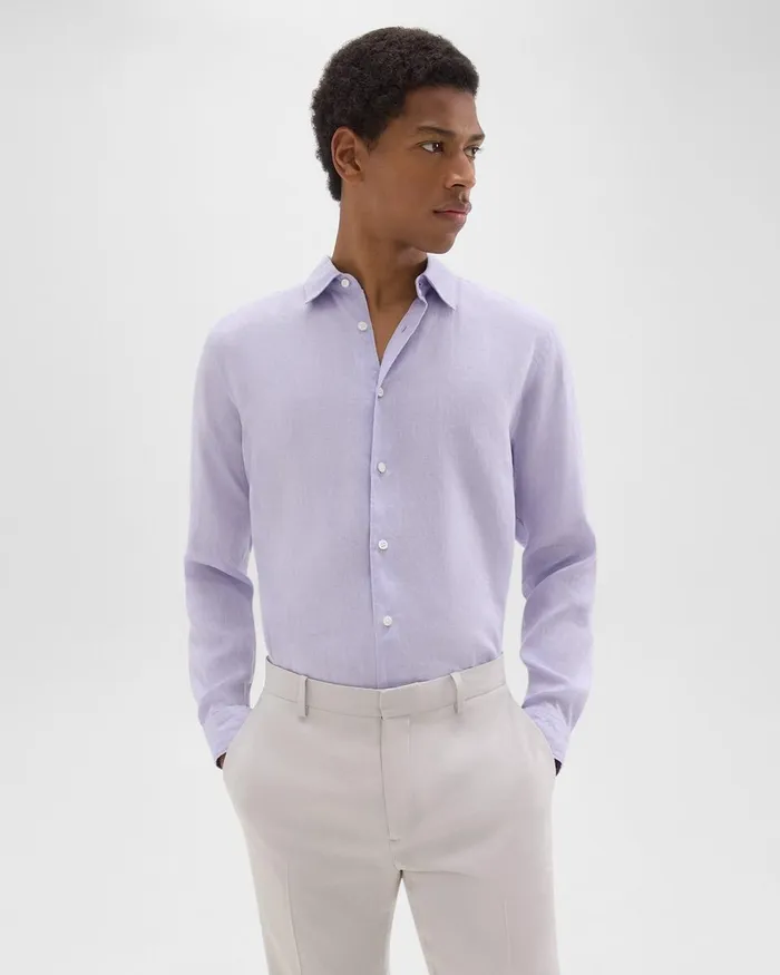 Men Shirts Theory Irving Shirt In Relaxed Linen Soft Iris