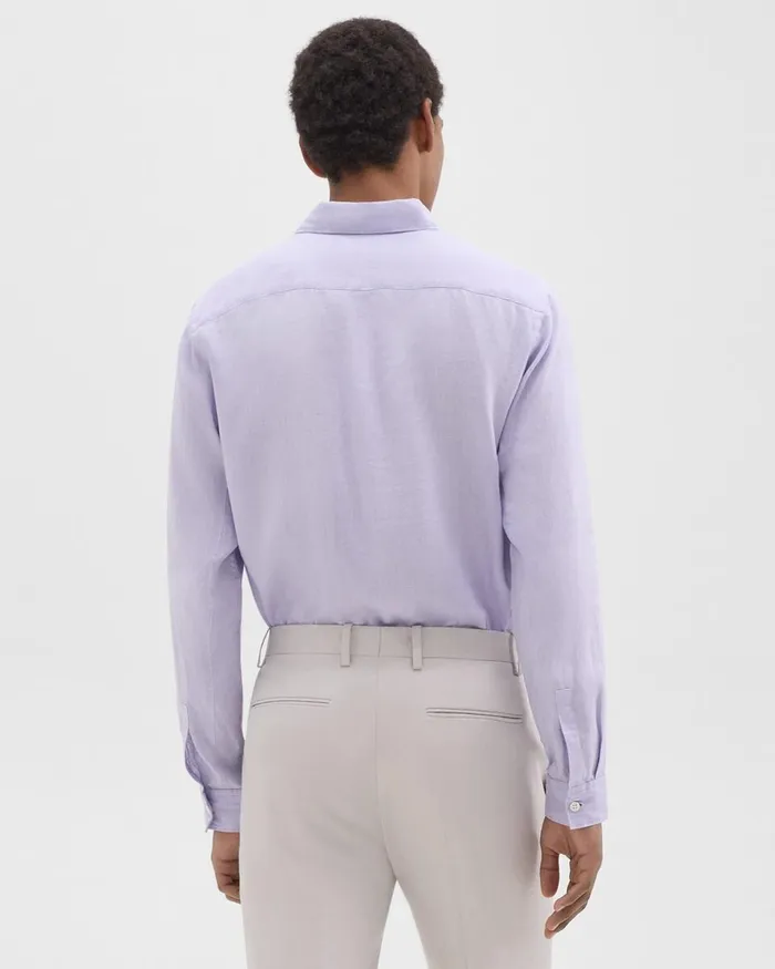 Men Shirts Theory Irving Shirt In Relaxed Linen Soft Iris