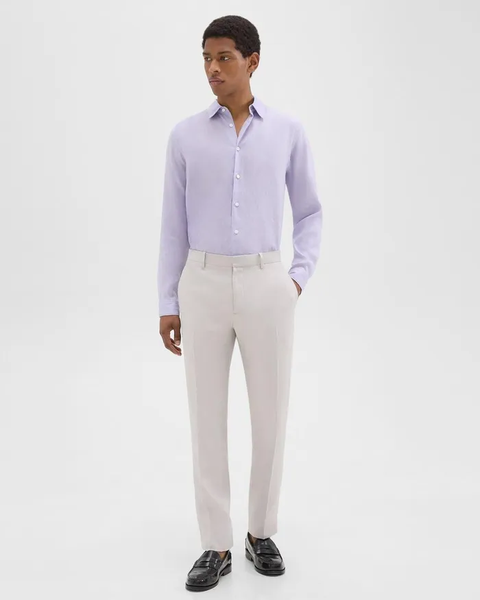 Men Shirts Theory Irving Shirt In Relaxed Linen Soft Iris