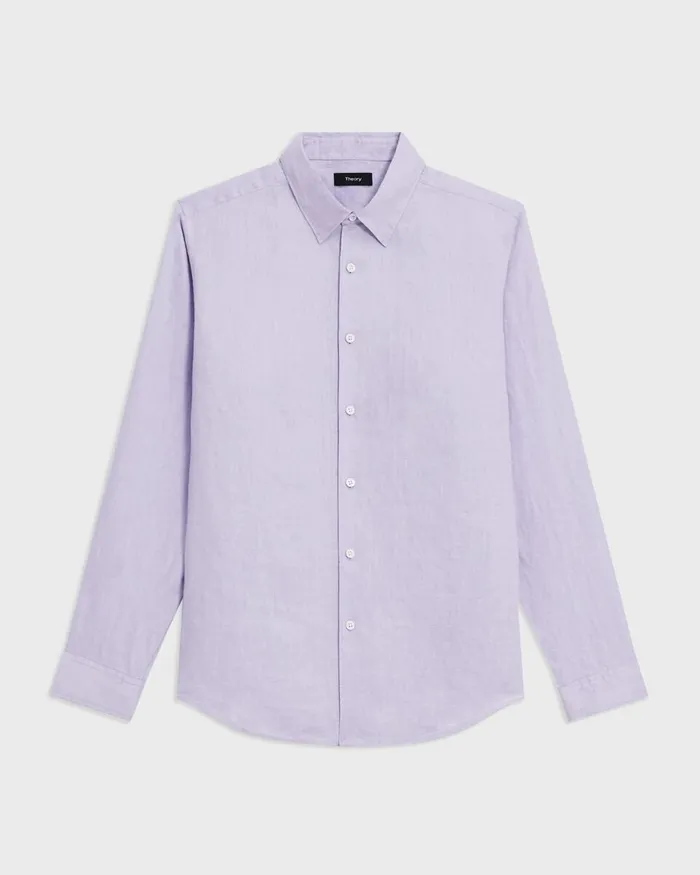 Men Shirts Theory Irving Shirt In Relaxed Linen Soft Iris