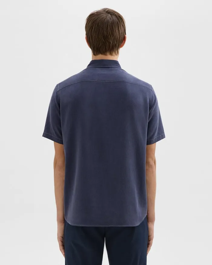 Men Shirts Theory Irving ShortSleeve Shirt In Fluid Twill Baltic
