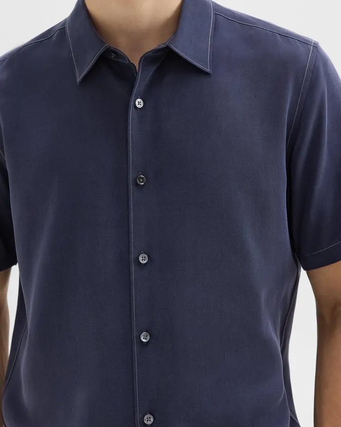 Men Shirts Theory Irving ShortSleeve Shirt In Fluid Twill Baltic