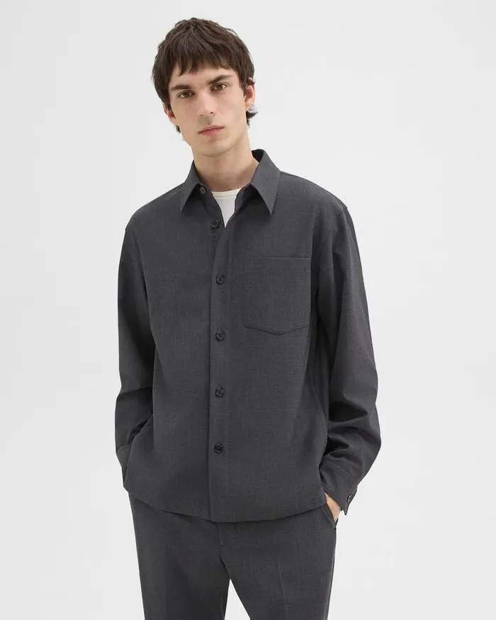 Men Shirts Theory Overshirt In WoolBlend Twill Pestle Melange