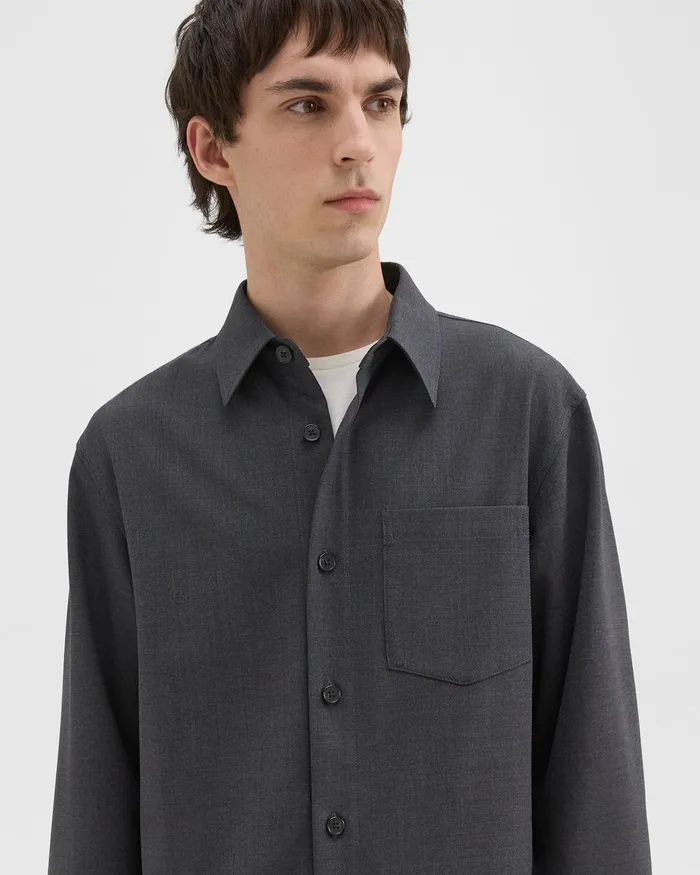 Men Shirts Theory Overshirt In WoolBlend Twill Pestle Melange