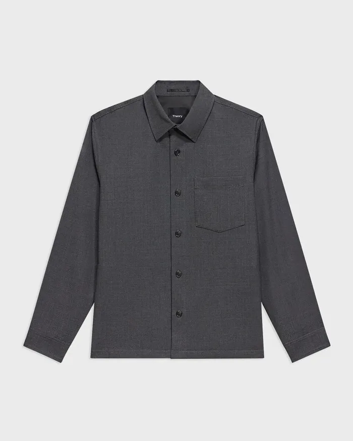 Men Shirts Theory Overshirt In WoolBlend Twill Pestle Melange
