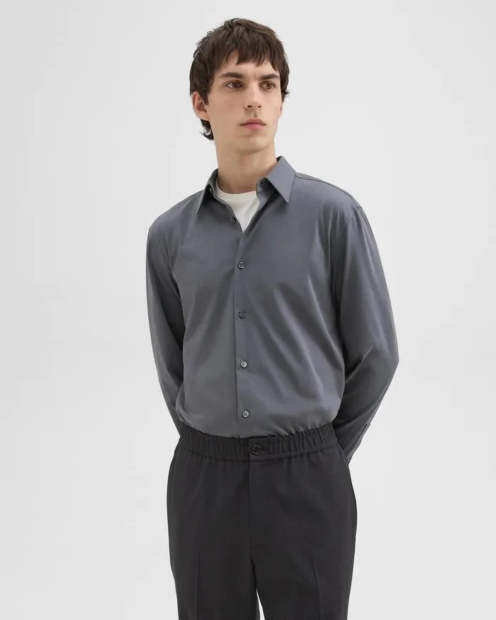Men Shirts Theory Sylvain Shirt In Structure Knit Pestle
