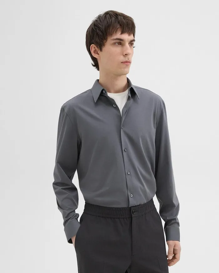Men Shirts Theory Sylvain Shirt In Structure Knit Pestle